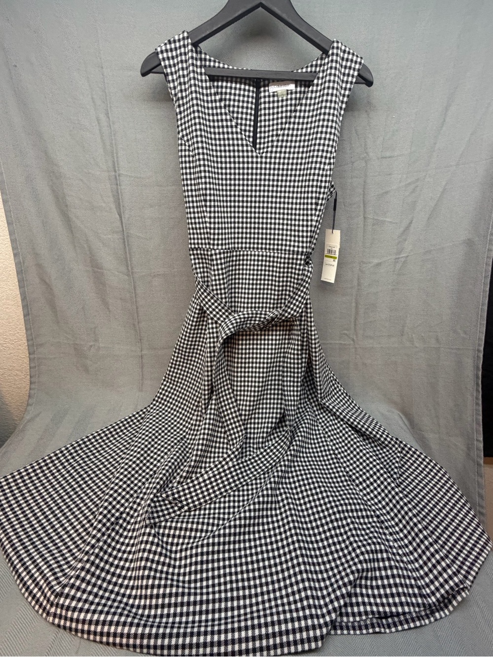 NWT Calvin Klein printed sleeveless v neck fit and flare houndstooth dress sz 14